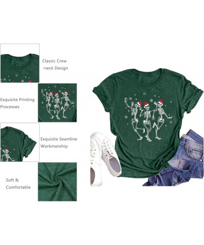 Dancing Skeleton Shirt for Women Christmas T-Shirt Xmas Skull Graphic Tees Holiday Tops Blouse Gift Green2 $11.79 T-Shirts