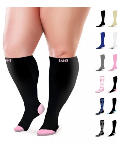 Plus Size Compression Socks Wide Calf XL XXL XXXL – Graduated Knee-High Support, Viscose from Bamboo Easy-On/Easy-Off Black W...