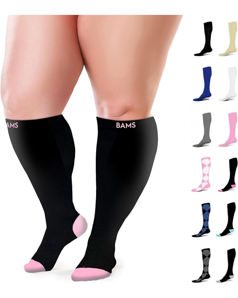 Plus Size Compression Socks Wide Calf XL XXL XXXL – Graduated Knee-High Support, Viscose from Bamboo Easy-On/Easy-Off Black W...