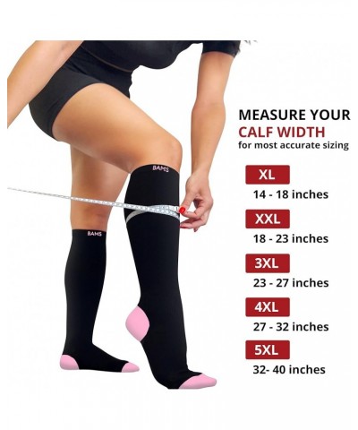 Plus Size Compression Socks Wide Calf XL XXL XXXL – Graduated Knee-High Support, Viscose from Bamboo Easy-On/Easy-Off Black W...