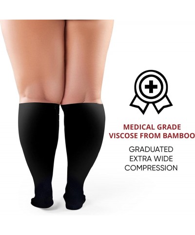 Plus Size Compression Socks Wide Calf XL XXL XXXL – Graduated Knee-High Support, Viscose from Bamboo Easy-On/Easy-Off Black W...