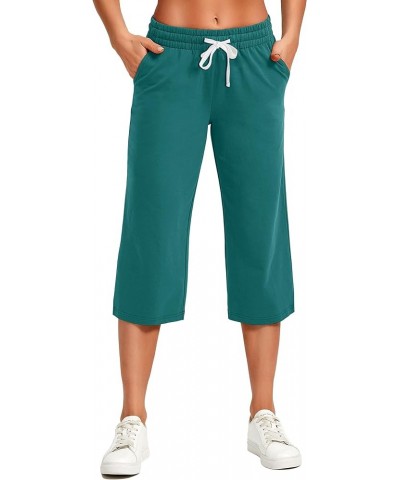 Women's Capri Pants Loose Yoga Cotton Capris Sweatpants 3 Pockets Wide Leg Drawstring Pajama Pants 14-lake Blue $11.75 Pants