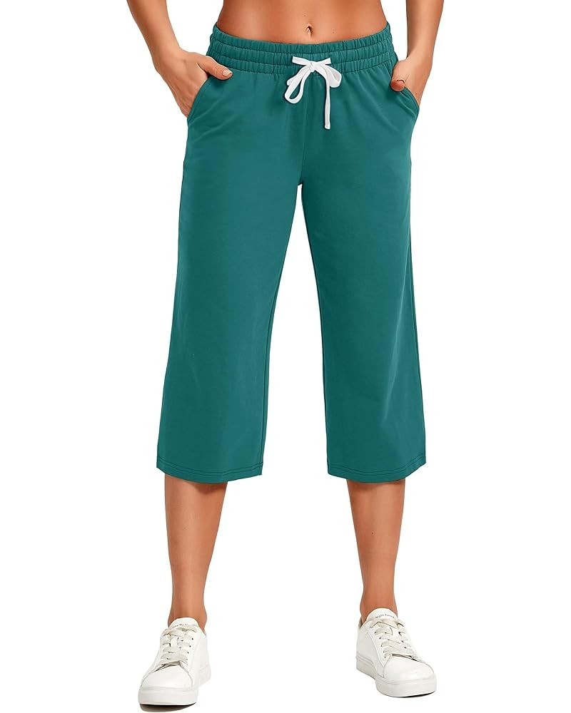 Women's Capri Pants Loose Yoga Cotton Capris Sweatpants 3 Pockets Wide Leg Drawstring Pajama Pants 14-lake Blue $11.75 Pants