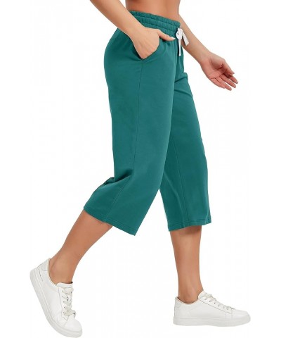 Women's Capri Pants Loose Yoga Cotton Capris Sweatpants 3 Pockets Wide Leg Drawstring Pajama Pants 14-lake Blue $11.75 Pants