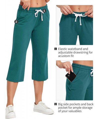 Women's Capri Pants Loose Yoga Cotton Capris Sweatpants 3 Pockets Wide Leg Drawstring Pajama Pants 14-lake Blue $11.75 Pants