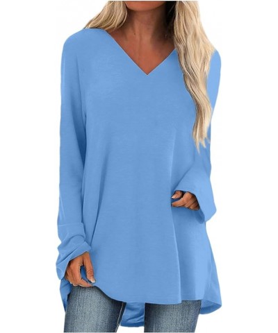 Fall Womens Fashion 2023 Long Sleeve Shirts for Women Plus Size Casual Going Out Tops Trendy Classic Graphic Tees 4-light Blu...