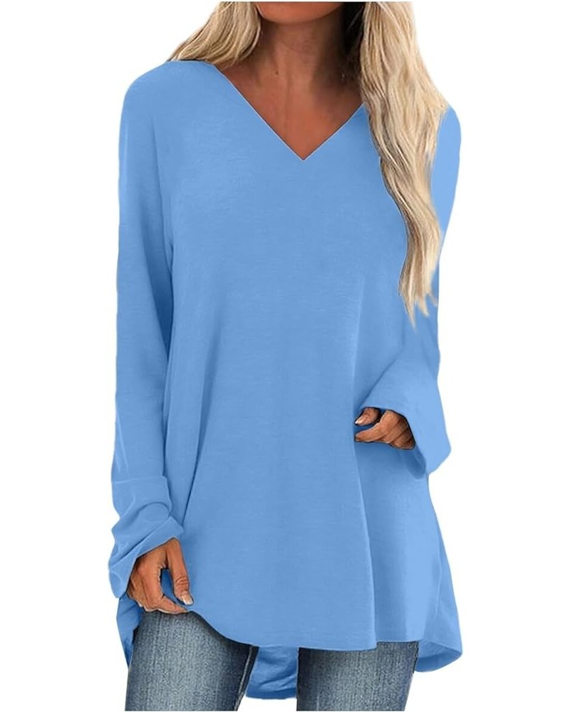 Fall Womens Fashion 2023 Long Sleeve Shirts for Women Plus Size Casual Going Out Tops Trendy Classic Graphic Tees 4-light Blu...