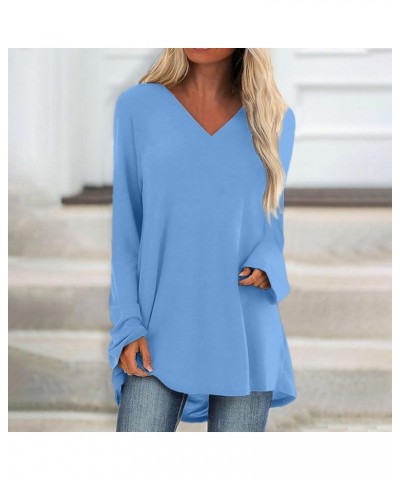 Fall Womens Fashion 2023 Long Sleeve Shirts for Women Plus Size Casual Going Out Tops Trendy Classic Graphic Tees 4-light Blu...