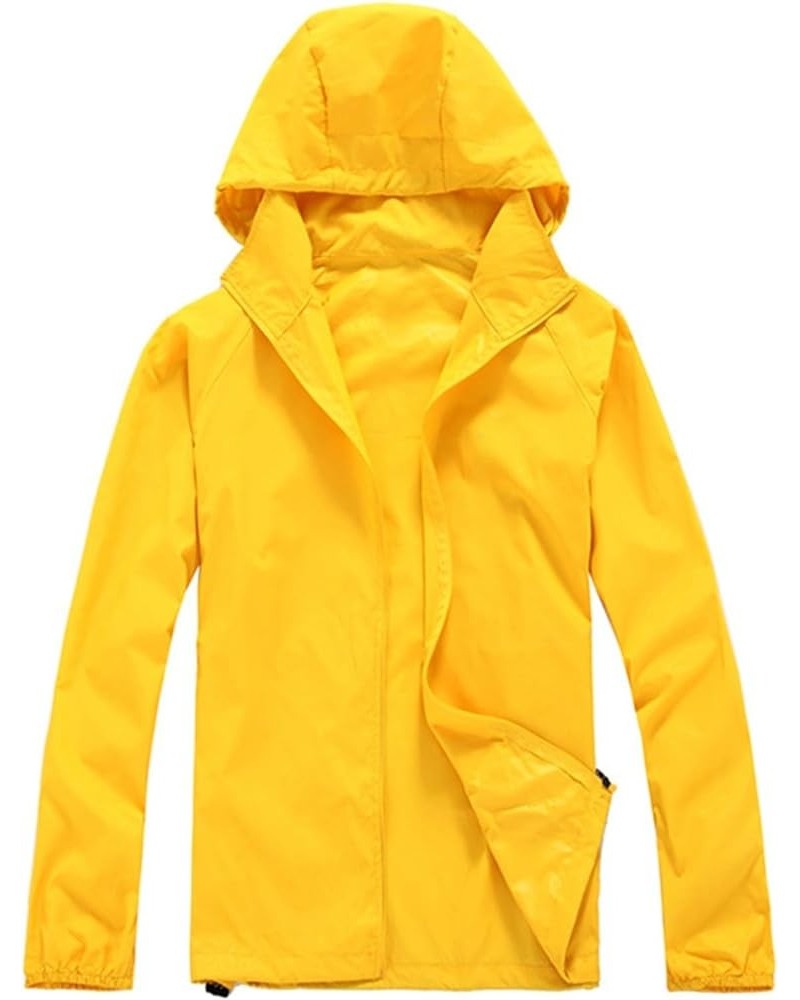 Rain Jacket for Women Outdoor Plus Size Solid Hooded Windproof Loose Coat Water Proof Raglan Cuff Storage Bag Yellow $9.12 Tanks