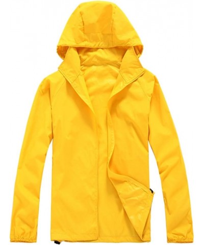 Rain Jacket for Women Outdoor Plus Size Solid Hooded Windproof Loose Coat Water Proof Raglan Cuff Storage Bag Yellow $9.12 Tanks