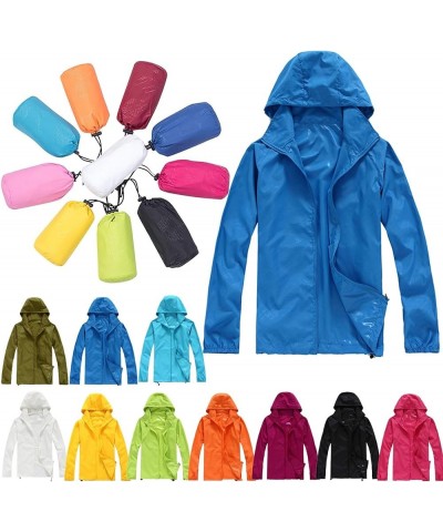 Rain Jacket for Women Outdoor Plus Size Solid Hooded Windproof Loose Coat Water Proof Raglan Cuff Storage Bag Yellow $9.12 Tanks