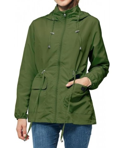 Women's Waterproof Rain Jacket Lightweight Packable Raincoat Outdoor Hooded Windbreaker for Hiking Travel Green $15.29 Coats