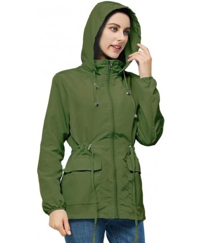 Women's Waterproof Rain Jacket Lightweight Packable Raincoat Outdoor Hooded Windbreaker for Hiking Travel Green $15.29 Coats