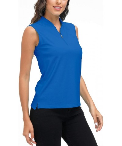 Women's Quarter Zip Quick Dry Lightweight Sleeveless Golf Polo Shirts Lake Blue $12.50 Activewear