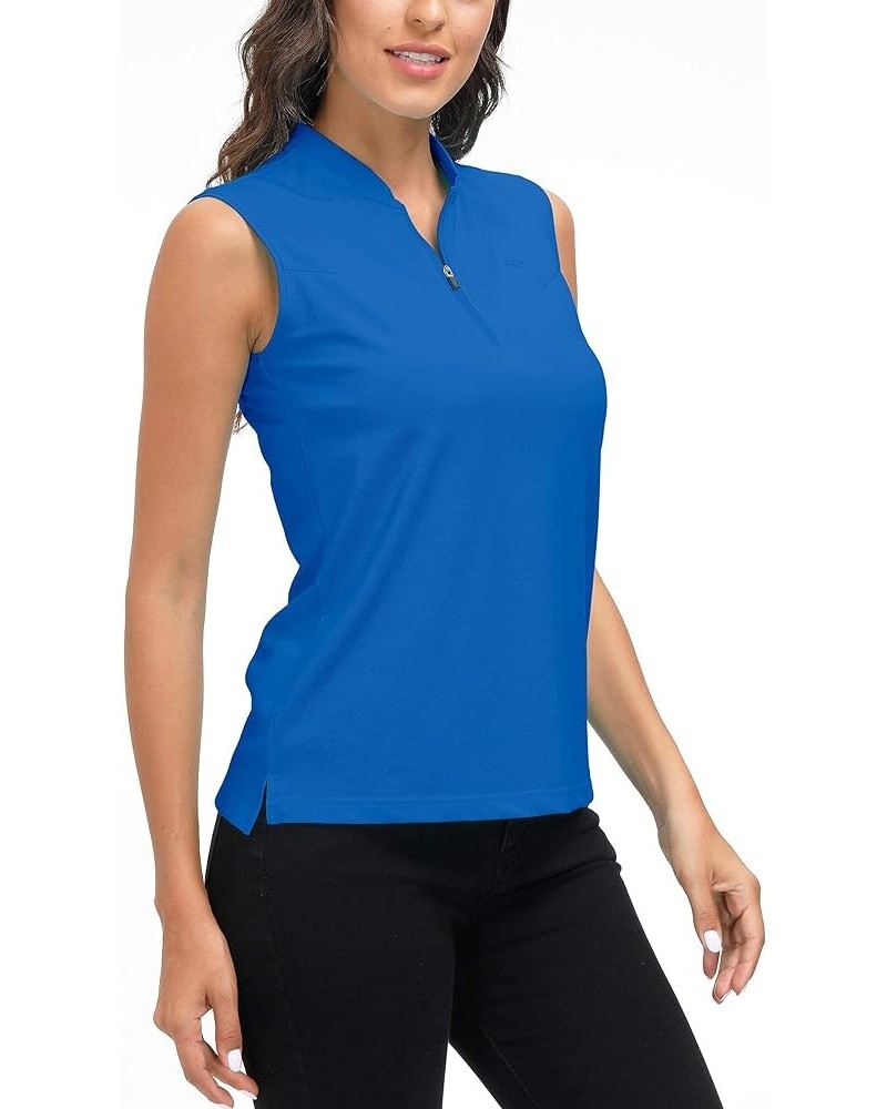 Women's Quarter Zip Quick Dry Lightweight Sleeveless Golf Polo Shirts Lake Blue $12.50 Activewear