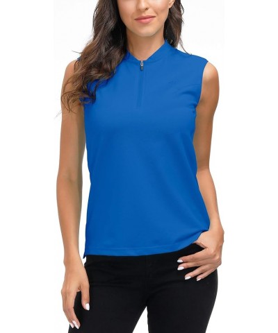 Women's Quarter Zip Quick Dry Lightweight Sleeveless Golf Polo Shirts Lake Blue $12.50 Activewear