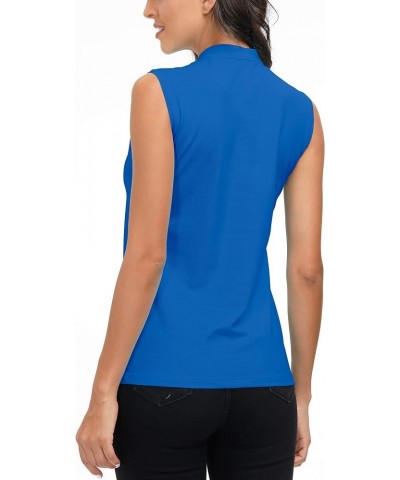 Women's Quarter Zip Quick Dry Lightweight Sleeveless Golf Polo Shirts Lake Blue $12.50 Activewear