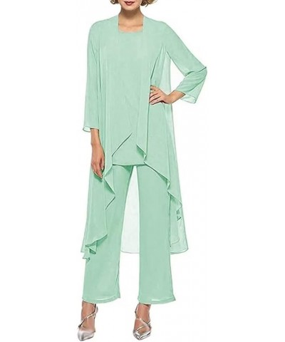 3 PCS Mother of The Bride Dresses Pant Suits for Women Long Sleeve Chiffon Formal Gowns for Wedding Mint-green $20.35 Suits