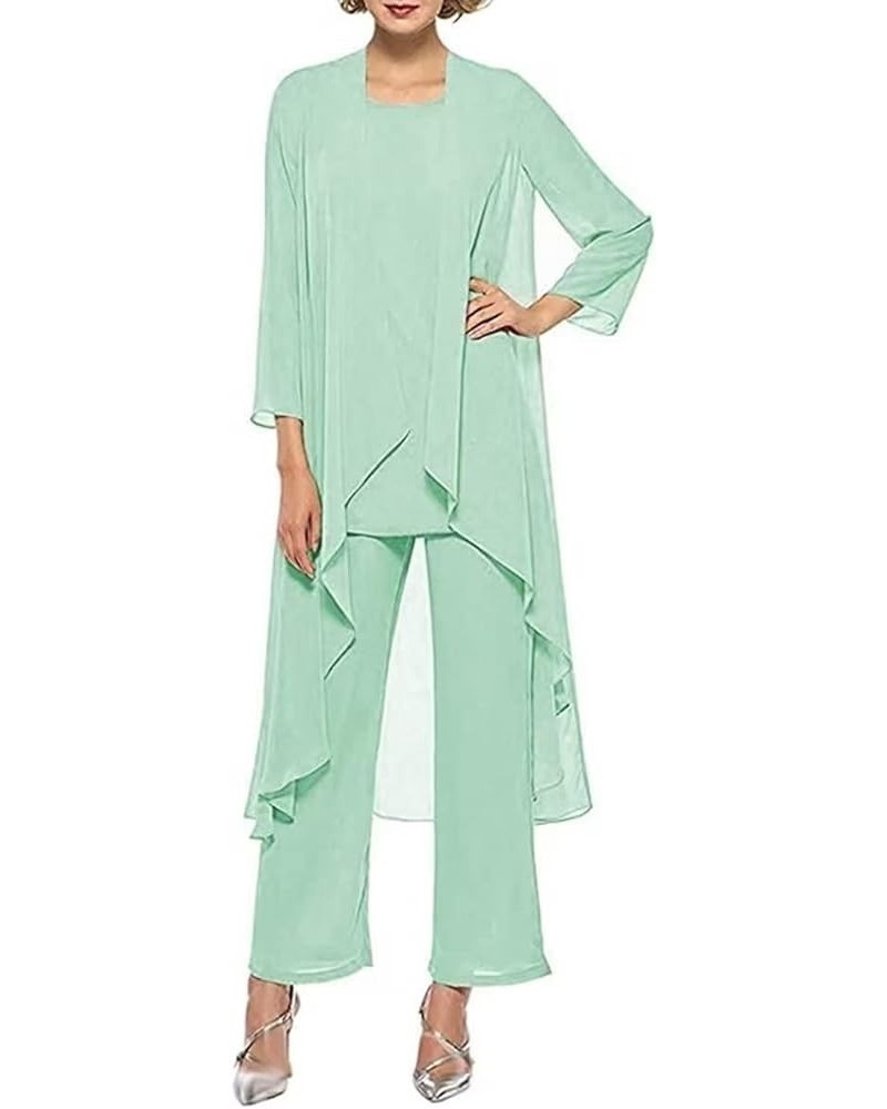 3 PCS Mother of The Bride Dresses Pant Suits for Women Long Sleeve Chiffon Formal Gowns for Wedding Mint-green $20.35 Suits