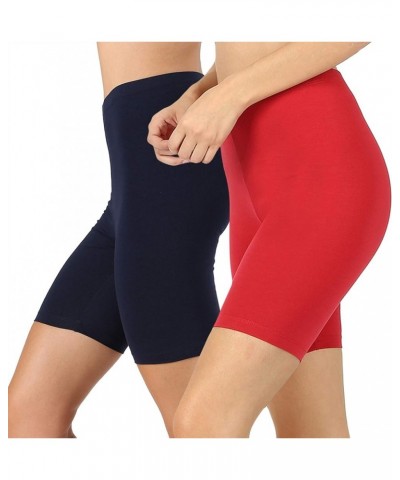 Womens & Plus Soft Cotton Stretch Knee Length Fitness Sport Biker Shorts Leggings Navy/Red (2pack) $11.68 Activewear