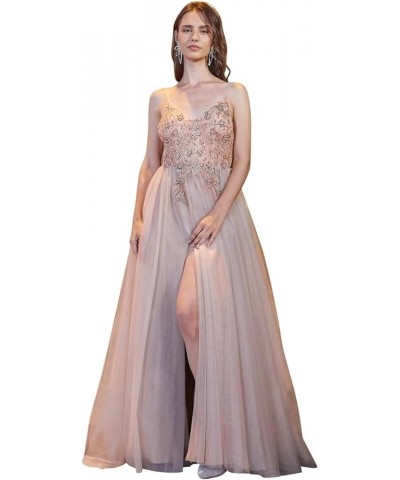 Lace Applique Tulle Prom Dresses for Women Long Spaghetti Straps A Line V Neck Prom Evening Ball Gown 2024 B-champagne $34.28...