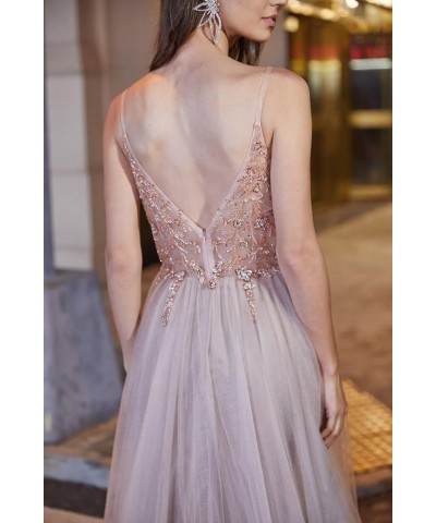 Lace Applique Tulle Prom Dresses for Women Long Spaghetti Straps A Line V Neck Prom Evening Ball Gown 2024 B-champagne $34.28...