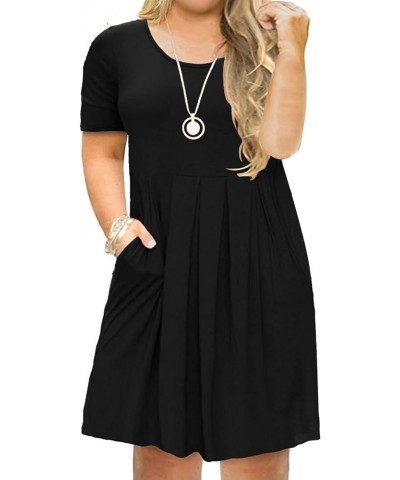 Women's Plus Size Pleated Dresses Summer Short Sleeve Loose Swing Dress with Pockets XL-5X Black $14.70 Dresses