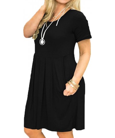 Women's Plus Size Pleated Dresses Summer Short Sleeve Loose Swing Dress with Pockets XL-5X Black $14.70 Dresses