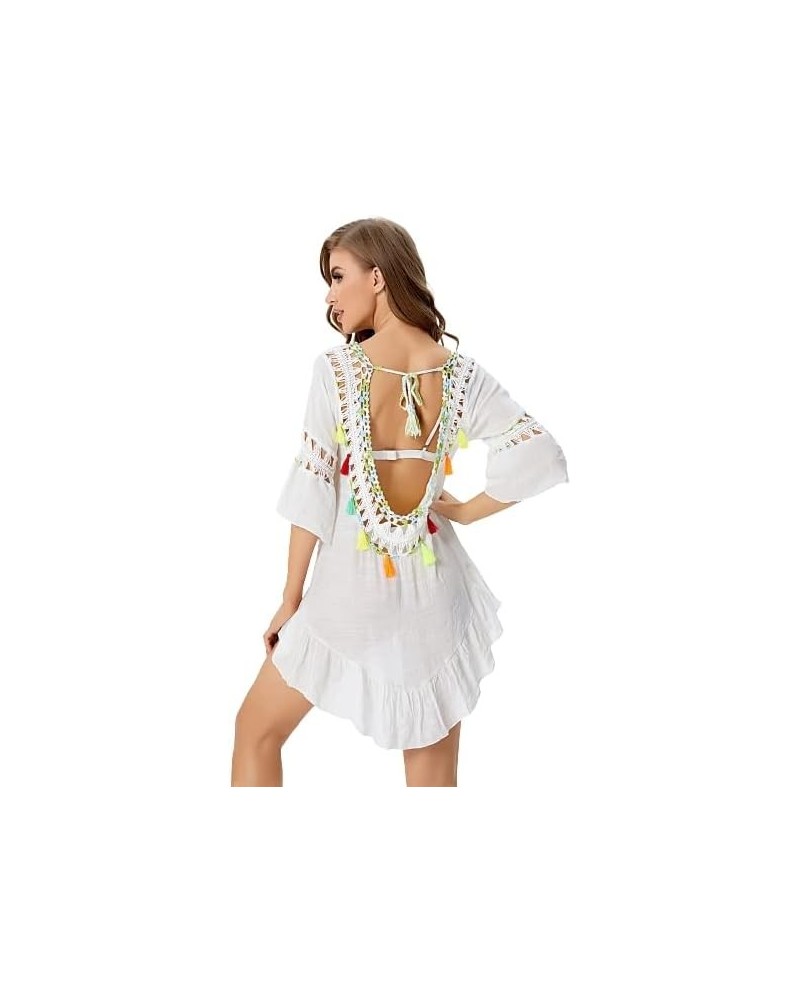 Women's Bathing Suit Cover Up for Beach Pool Swimwear Casual Crochet Dress Loose Tassel Cover Up Dress Multicolor $9.34 Swims...