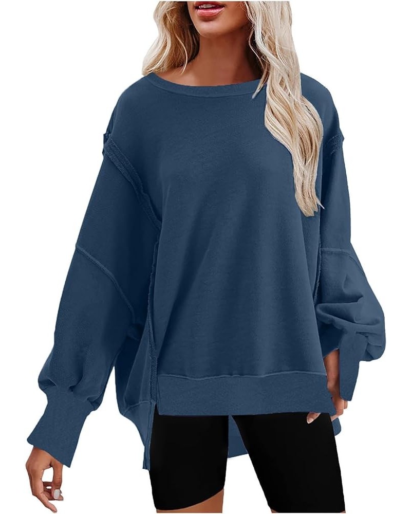 Oversized Sweatshirt for Women Lightweight Side Slit Crewneck Pullover Loose Fit Womens Fall Fashion 2023 Workout Top B01-dar...