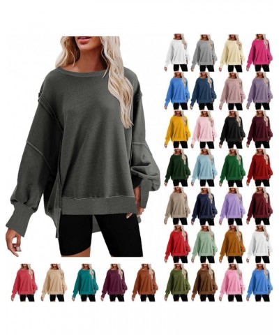 Oversized Sweatshirt for Women Lightweight Side Slit Crewneck Pullover Loose Fit Womens Fall Fashion 2023 Workout Top B01-dar...