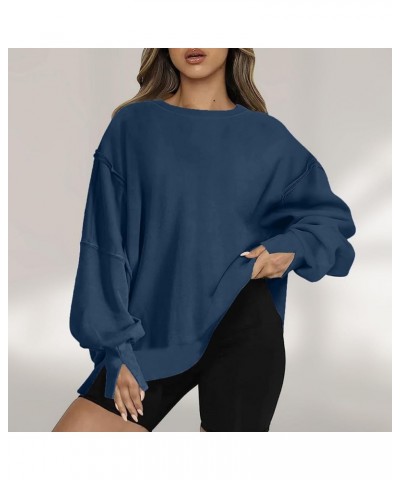 Oversized Sweatshirt for Women Lightweight Side Slit Crewneck Pullover Loose Fit Womens Fall Fashion 2023 Workout Top B01-dar...