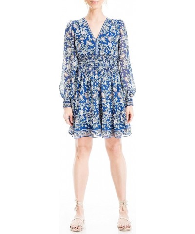 Women's Long Sleeve Tiered Short Dress Navy/Sage Nigella Blooms $19.45 Dresses