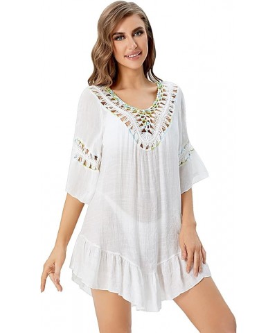 Women's Bathing Suit Cover Up for Beach Pool Swimwear Casual Crochet Dress Loose Tassel Cover Up Dress Multicolor $9.34 Swims...