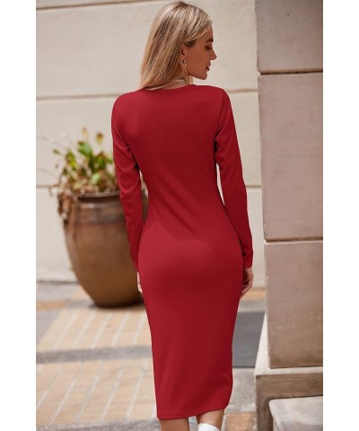 Women's Long Sleeve Midi Bodycon Dresses Casual Crewneck Cut Out Ribbed Knit Fitted Pencil Dress Red $19.94 Dresses