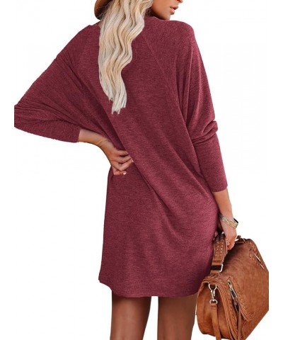 Women's Casual V Neck Long Sleeve Loose Fit Mini Short T-Shirt Dress Pink $25.19 Dresses