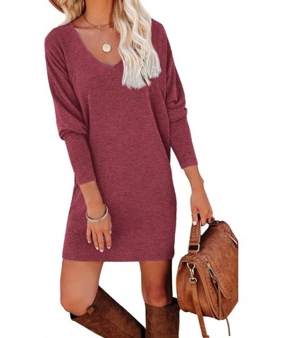 Women's Casual V Neck Long Sleeve Loose Fit Mini Short T-Shirt Dress Pink $25.19 Dresses