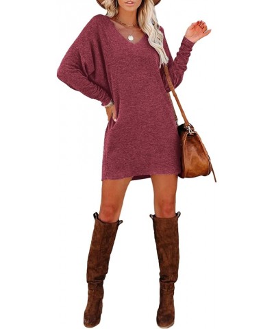 Women's Casual V Neck Long Sleeve Loose Fit Mini Short T-Shirt Dress Pink $25.19 Dresses