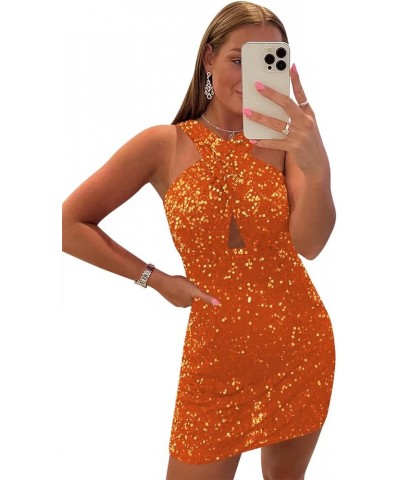 Women's Halter Sequin Homecoming Dresses for Teens Tight Short Cocktail Graduation Dress YMS193 A-orange $29.28 Dresses