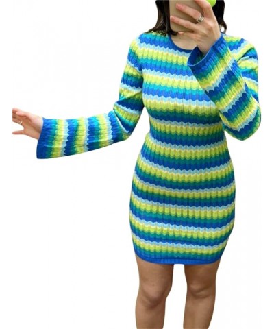 Women Long Sleeve Crochet Knit Mini Dress Backless Slim Beach Hollow Out Dress Casual Streetwear D Green $9.79 Dresses