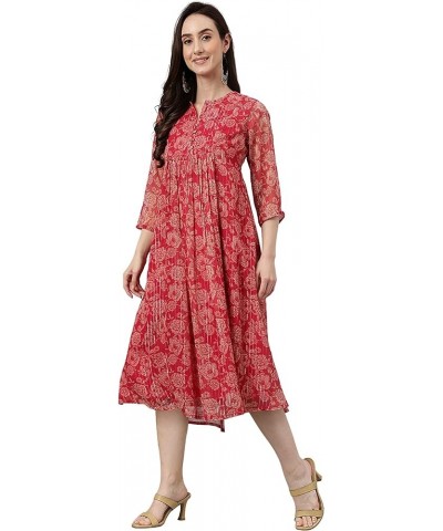 Indian Women's Dark Pink Chiffon Lurex Floral Printed Flared Dress for Women Dark Pink $22.50 Dresses