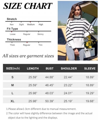 Women Striped Turtleneck Knit Sweater Long Sleeve Side Spilt Ribbed Oversized Pullover Sweater Tops White $20.15 Sweaters