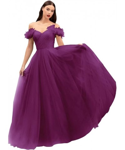 Off Shoulder Tulle Prom Dresses Long Corset Fairy Sweetheart Ruched Formal Evening Party Ball Gown for Women Plum $48.12 Dresses