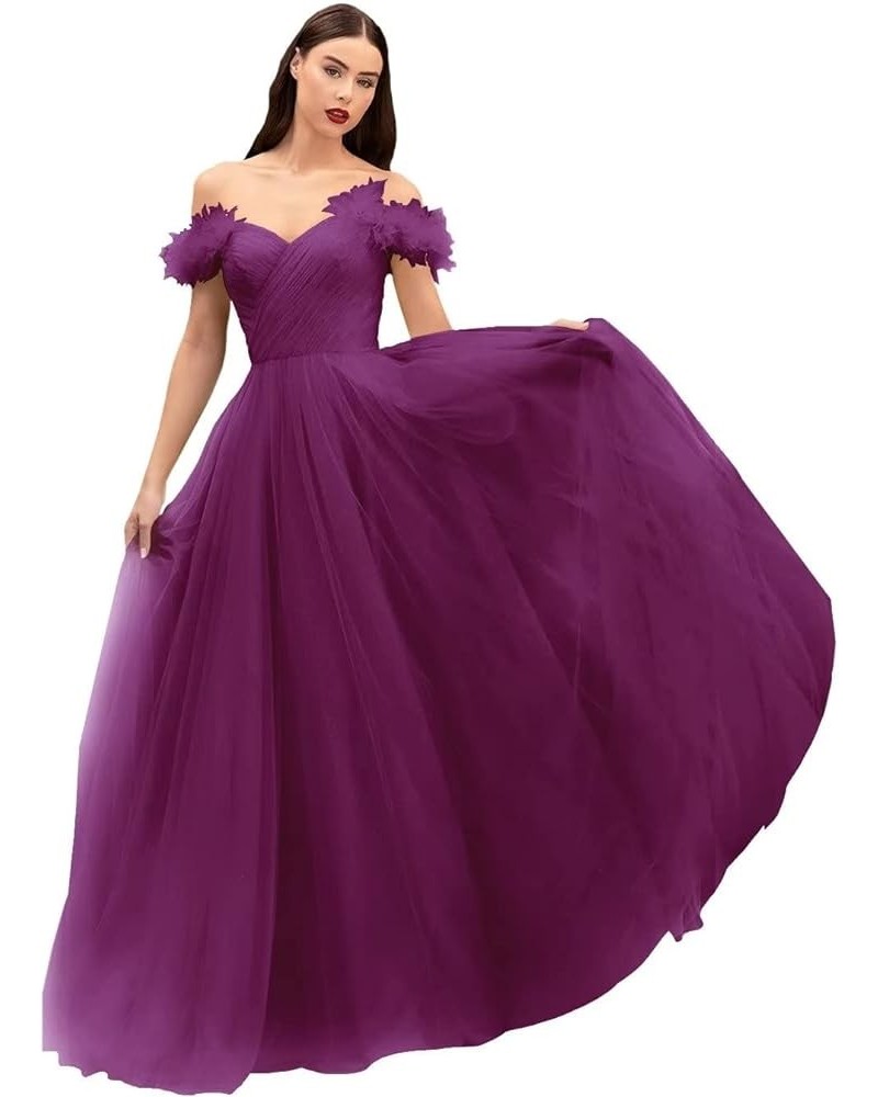 Off Shoulder Tulle Prom Dresses Long Corset Fairy Sweetheart Ruched Formal Evening Party Ball Gown for Women Plum $48.12 Dresses