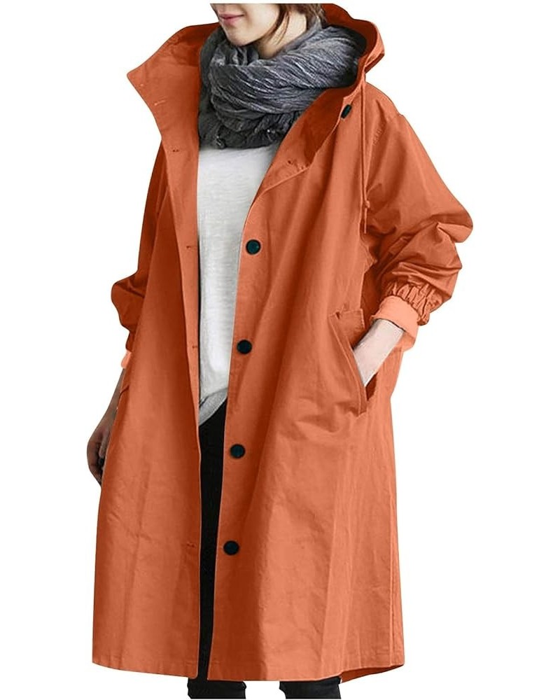 Womens Trench Coat Waterproof Women's Trench Jackets Rain Jacket Hooded Oversized Elegant Windbreaker Coat Outwear 04-orange ...