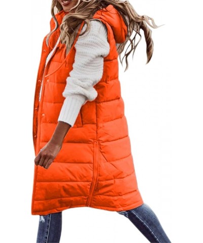 Puffer Vest Women Plus Size Winter Warm Hooded Jacket Windproof Sleeveless Long Down Vest uilted Down Padded Vest 02orange $1...