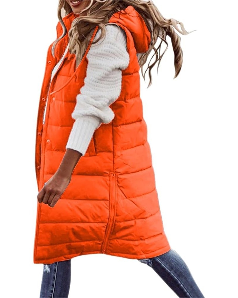 Puffer Vest Women Plus Size Winter Warm Hooded Jacket Windproof Sleeveless Long Down Vest uilted Down Padded Vest 02orange $1...