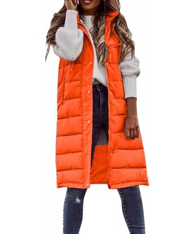 Puffer Vest Women Plus Size Winter Warm Hooded Jacket Windproof Sleeveless Long Down Vest uilted Down Padded Vest 02orange $1...