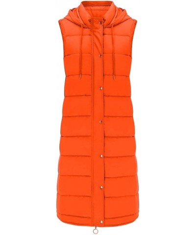 Puffer Vest Women Plus Size Winter Warm Hooded Jacket Windproof Sleeveless Long Down Vest uilted Down Padded Vest 02orange $1...