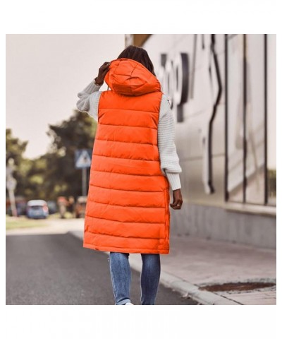 Puffer Vest Women Plus Size Winter Warm Hooded Jacket Windproof Sleeveless Long Down Vest uilted Down Padded Vest 02orange $1...